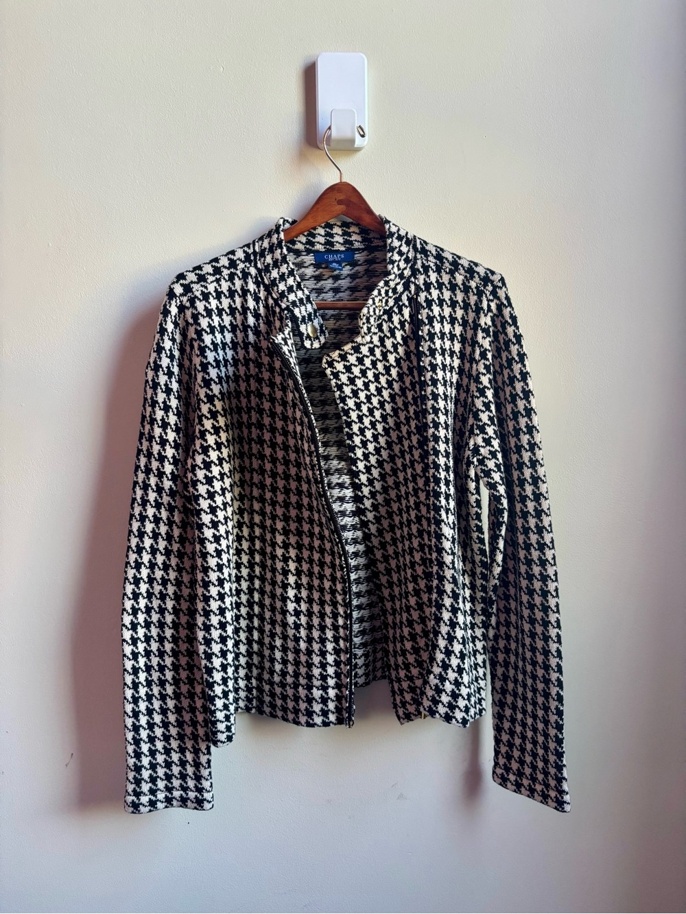 Chaps 100% cotton houndstooth cardigan XL